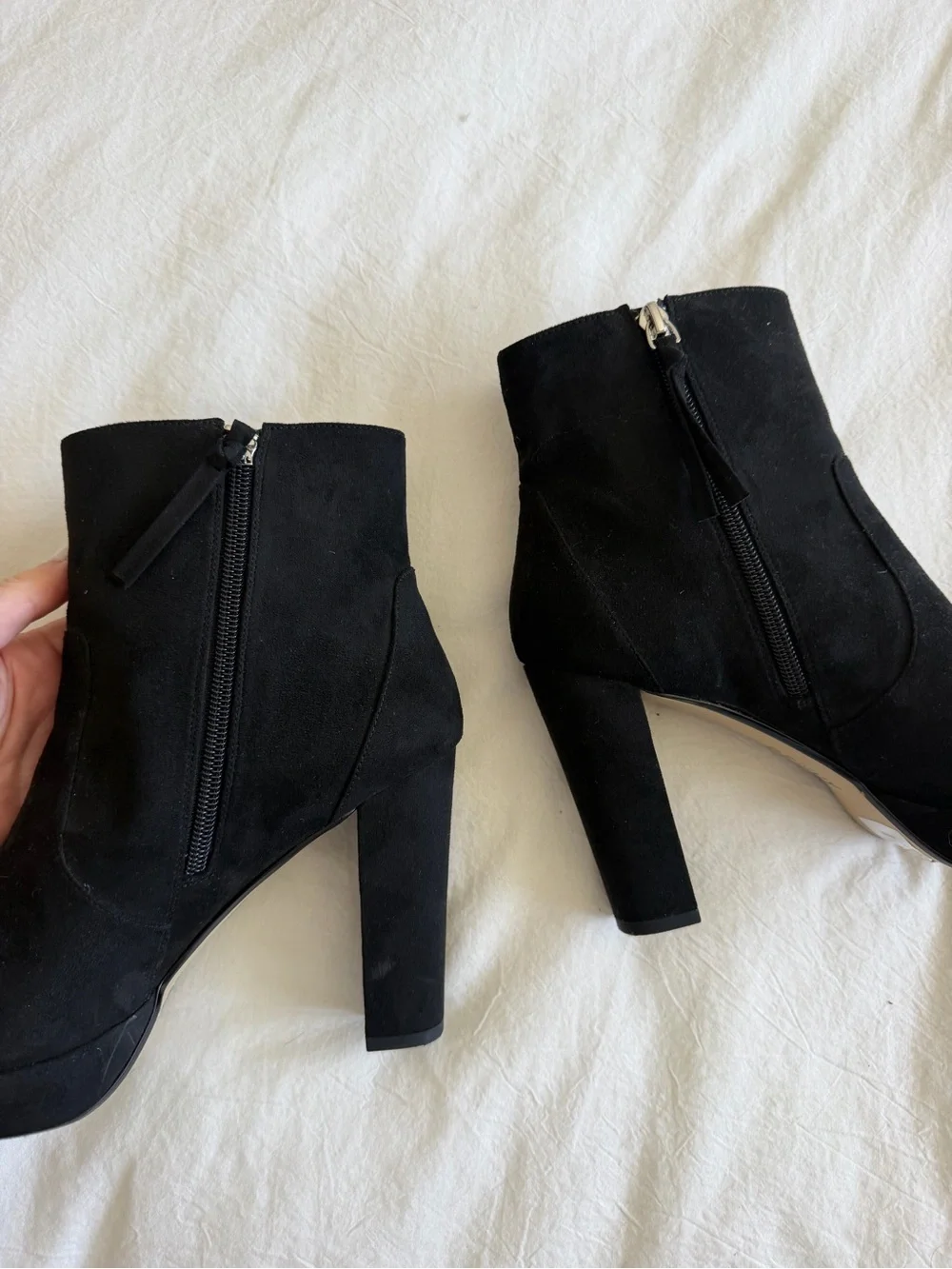 Renvy Black Suede-Look Platform Ankle Boots